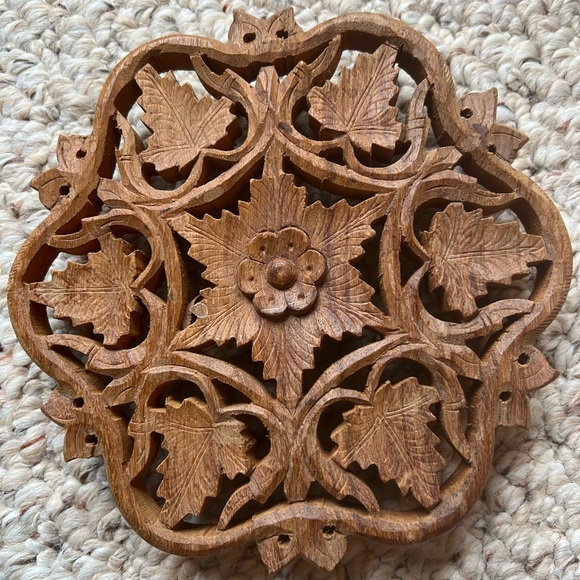 Vintage Hand Carved Wood Trivet-by Sarna India - Picture 2 of 4